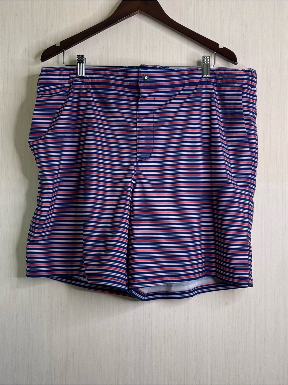 Lands End Men’s Striped Swim Shorts Red White Blue Lined 7” Inseam XL (40-42)